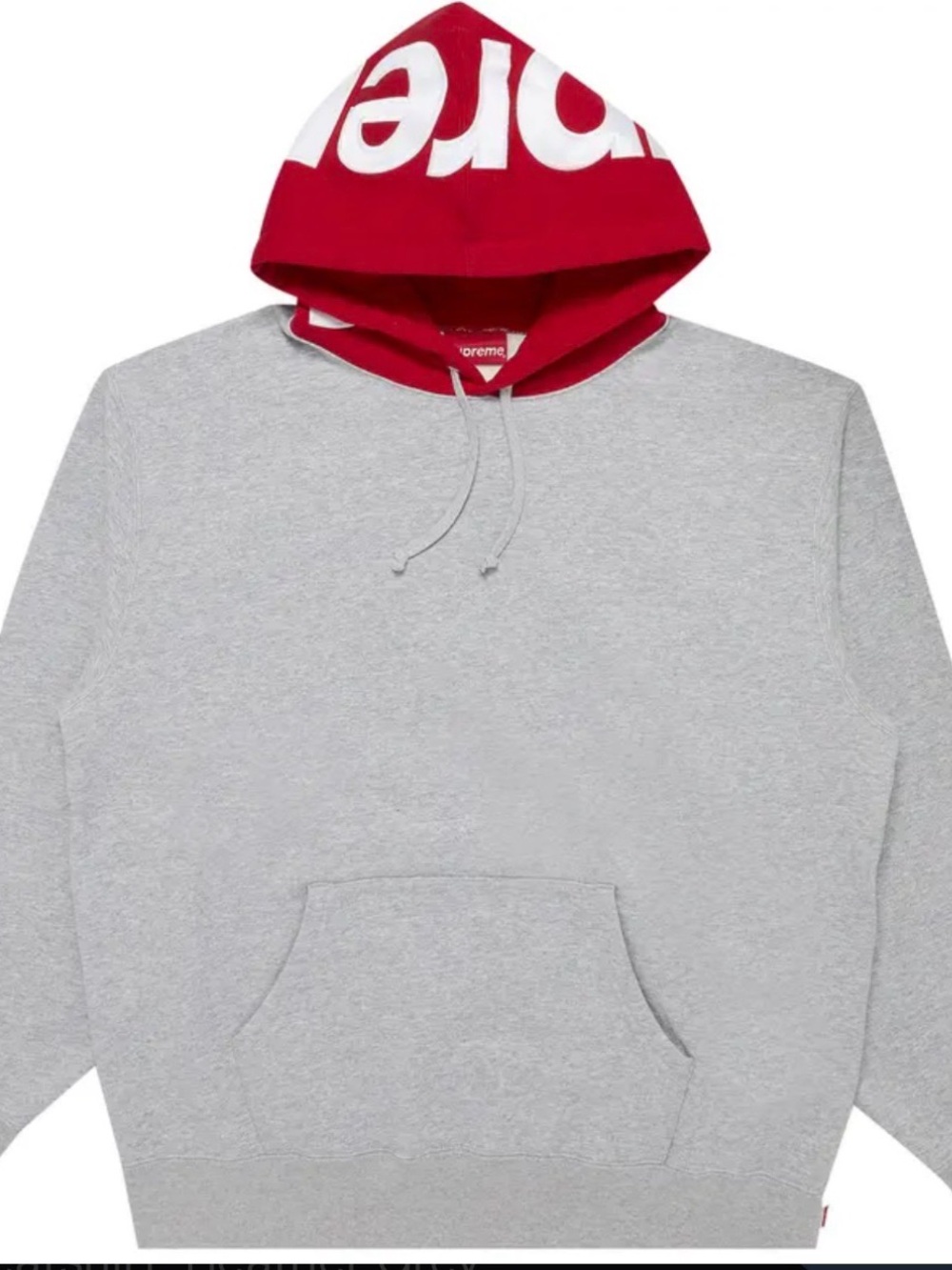 Supreme Grey Hoodie with Red Logo Hood